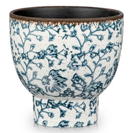 5.5 Inch Vintage Flower Pot, Blue and White Plant Pot Large Ceramic Planters for Indoor Plants Pots with Drainage Retro Planter Pots for Succulents Cactus Herb Snake Plants Outdoor Garden