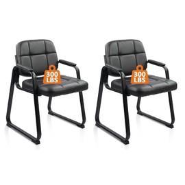 CLATINA Waiting Room Chairs No Wheels Set of 2, Stationary Leather Office Reception Guest Chair with Padded Arms and Sled Base for Elderly Desk Conference Room Lobby Table Side Salon