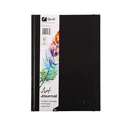 Quill, Hardback Sketchbook A4, 120 Pages, 125gsm Premium Acid Free Cartridge Paper, Elastic Closure, Black Cover