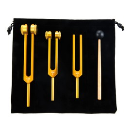 Dophee Tuning Forks Set(128Hz, 256Hz, 512Hz)- Body Weighted Tuning Forks Perfect for Sound Healing, Medical, DNA Repair, Therapy with Hammer and Storage Bag, Gold