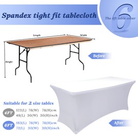 Grantop Black Stretchable Spandex Tablecloth, 6FT Tight Fitted Stretchy Table Cover Rectangular, Washable Stretch Rectangular Patio Table Covers for Party Wedding Event(White, 6FT)