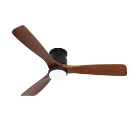 revoici 52" Ceiling Fans Flush Mount with Lights and Remote Control, Dark Brown Solid Wood Ceiling Fans for Indoor Outdoor Farmhouse, Timing 6 Speeds 3 Color Light with Memory Lighting
