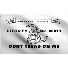 DMSE Gadsden Culpeper Liberty Or Death Minute Men White Black Flag 3X5 Ft Foot 100% Polyester 100D Flag UV Resistant (3'X5' Ft Foot)