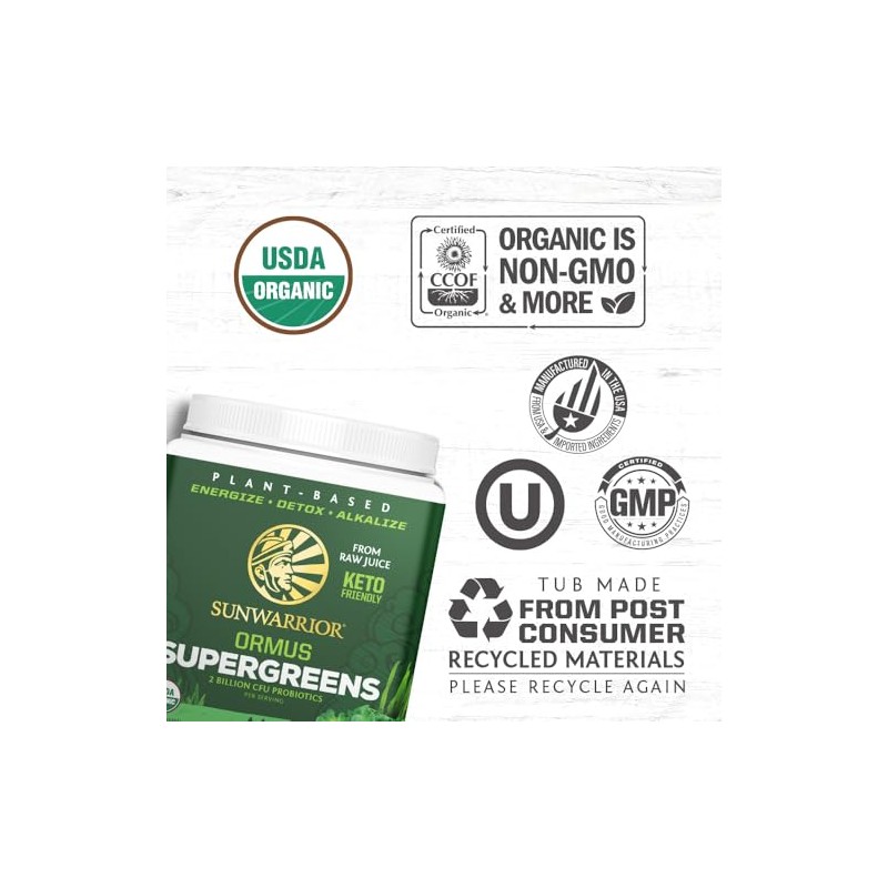 SUNWARRIOR Organic Ormus Supergreens Natural, 8 OZ