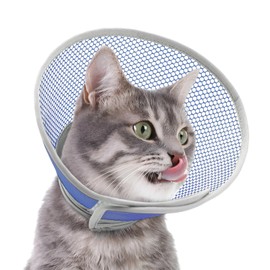 Supet Cat Cone Collar Soft Comfortable Adjustable Waterproof cat recovery collar After Surgery to Stop Licking and Scratch, Alternative to Plastic Elizabeth Head Neck Cone (Deep Blue L)