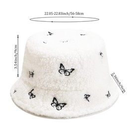 Winter Warm Plush Fuzzy Bucket Hat Faux Fur Shearling Butterfly Fisherman Hats for Women (US, Alpha, One Size, White)