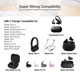 20W USB Type C Charger Adapter Block for Beats Powerbeats Pro 2 Earbuds Beats Solo 4, Beats Studio Buds Pro/Plus, Beats Flex Pro/Pill 2024, Beats Studio Pro/Pill x Kim Kardashian Charging Cable Cord