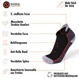 Work Socks Men and Women - 6 Pairs Pack - Size from 35 to 50. Ankle High Socks Calf High Socks and Knee Socks 53% Cotton Reinforced and Breathable Work/Work Socks, JOB 02