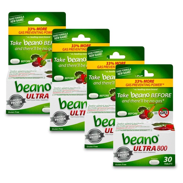 Beano Ultra 800, Gas Prevention and Digestive Enzyme Supplement, 30 CT, 4 Pack