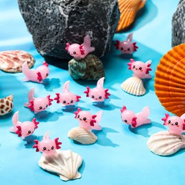 Wettarn 60 Pcs Pink Mini Axolotl Resin Figurine Toy Miniature Axolotl Charm Tiny Animal Figures Ornament Sea Pendant Jewelry Making Charm for DIY Craft Garden Decoration Birthday Party Favor