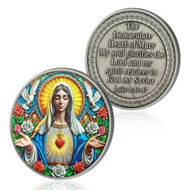 The Immaculate Heart of Mary Christian Challenge Coin Jesus Bible Coin Luke 1:46-47 Jesus God Christian Prayer Coin Art Bag Bible Verses Jesus Religious Gifts for Men & Women