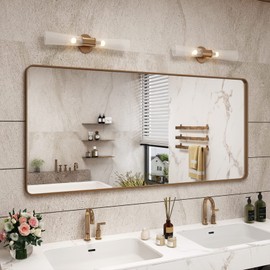 CAHRMOR 60x28 Brushed Gold Mirror for Bathroom, Golden Metal Framed Vanity Mirror, Large Rectangle Vanity Wall Mirror, Modern, Anti-Rust, Shatterproof (Horizontal/Vertical)