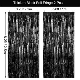 Thicken Black Foil Fringe Curtains Decorations 3.2x8.2ft - 2 Pack, Photo Backdrop for Birthday Bachelorette Bridal Shower Baby Shower Graduation Party, Party Streams Decor