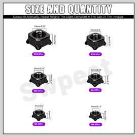 Swpeet 107Pcs 6 Sizes M4 M5 M6 M8 M10 M14 Square Weld Nuts Assortment Kit, Square UNC Coarse Carbon Steel Machine Screw, Welding Nuts Fasteners for Furniture Vehicles Caster and Industry Machine