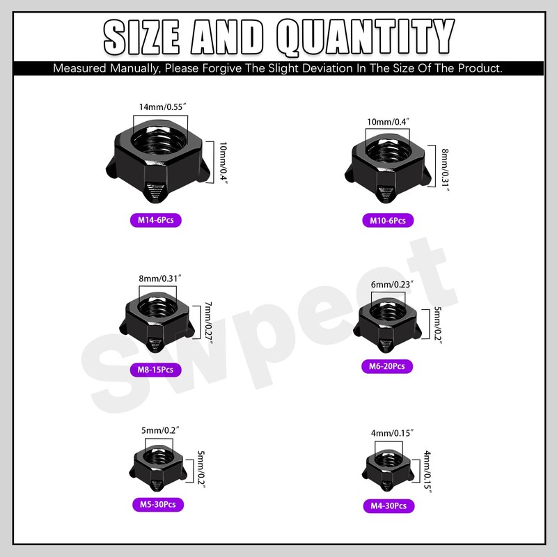 Swpeet 107Pcs 6 Sizes M4 M5 M6 M8 M10 M14