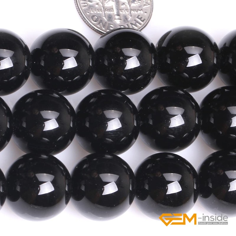 GEM-inside 14mm Round Black Agate Beads Strand 26-28 Pcs At