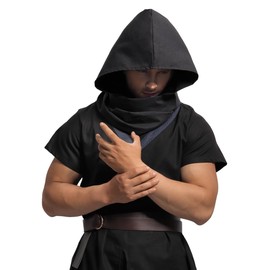 KUOIN Medieval Linen Cowl Hood Scarf Vintage Rogue Cape Costume Accessory, Black