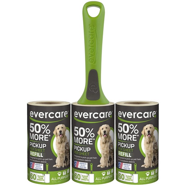 Evercare Pet 50% More Pickup Per Sheet, Lint Roller Combo Pack, 180 Sheets (617132) (Packaging & color May Vary)