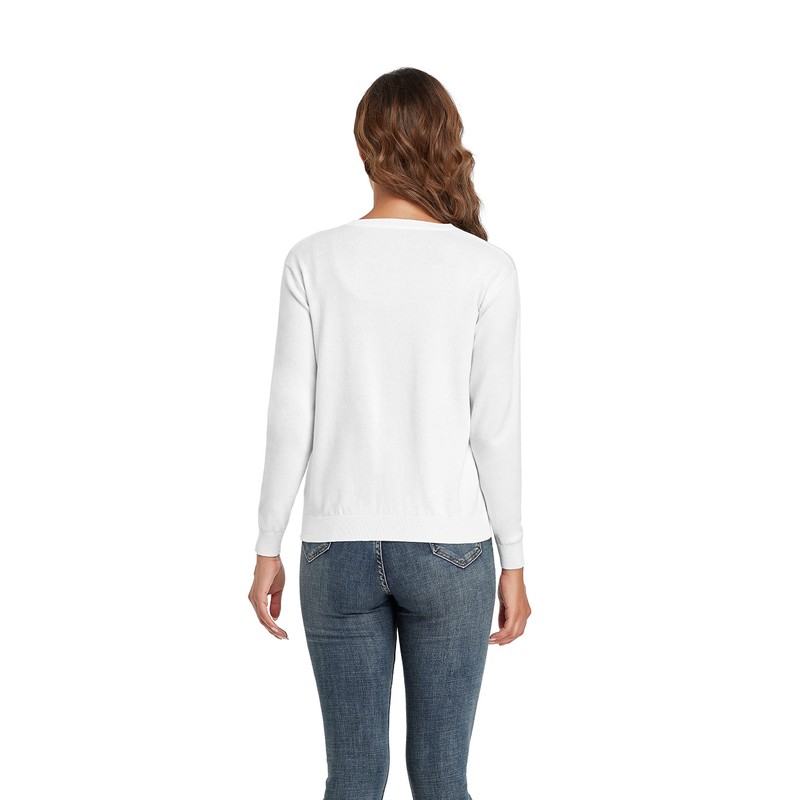 CUNYI Women's Crew Neck Cardigan, White