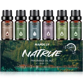 Essential Oils Set, Nature Scents Fragrance Oil Aromatherapy Essential Oils Kit for Diffuser (6x10ML) Sandalwood &Rose, Bamboo, Rain, Lavender &Chamomile, Fresh Cut Grass, Forest Pine Oil