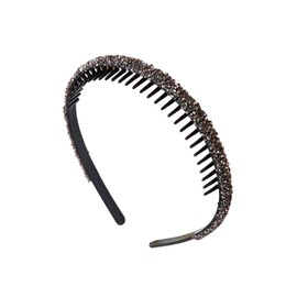 Headband Bijou Comb with Rhinestone, Glitter, Head Access, Hair Accessory, Hair Accessory, Cute, Bangs, Hair Clip, Hair Ornament (Dark Gray, One Size)