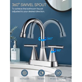 Cobbe Bathroom Faucets for Sink 3 Hole, 4 Inch with Pop Up Drain and 2 Supply Hoses, 2 Handle Centerset Bathroom Faucet for Sink Vanity, Chrome, 2 Pack