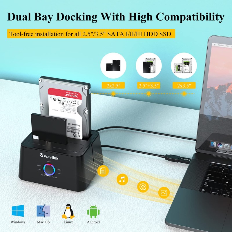 WAVLINK Dual Bay External Hard Drive Dock, USB 3.0 to