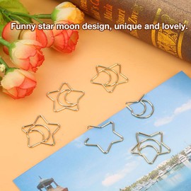 Akozon Paper Clip Pack of 10 Plastic Coated Electroplating Star Moon Paper Clips Funny Bookmarks Marking Clips Gold