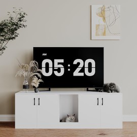 Sosiuel,Cat Litter Box Enclosure for 2 Cats,cat Litter Box Enclosure Furniture with Double Room,Stackable,Indoor，Large cat Cabinet,pet House Side Coffee Table,White and Black (White)