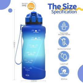 Coolfel Sports Water Bottle 2 L, 1.5 L, 1 L, 700 ml, 500 ml Children's Leak-Proof, Motivational Water Bottle with Time Marking, BPA-Free Tritan Drinking Bottle for Girls, Boys, School, Gym