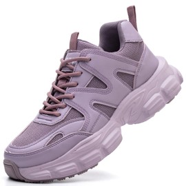 COOU Steel Toe Safety Shoes for Women Puncture Resistant Lightweight Comfortable Work Shoes Composite Steel Toe Sneakers for Construction Workers Lumberjacks Porters Plumbers Purple