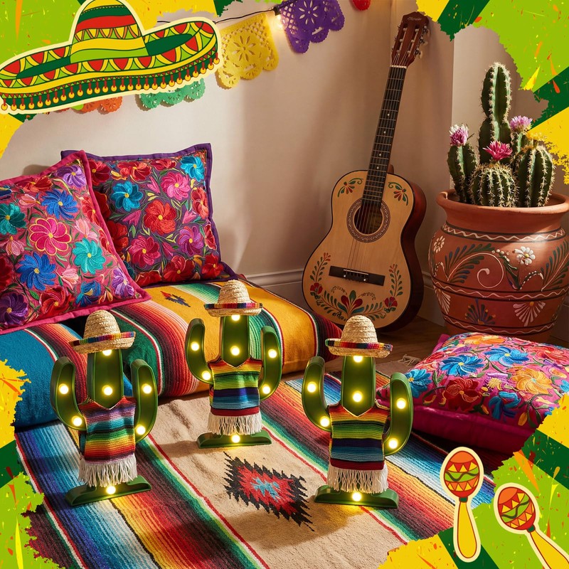 Honoson 6 Pcs LED Cactus Light Cinco De Mayo Decorations