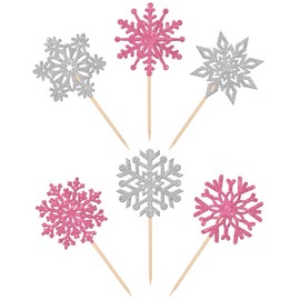 24 piezas de adornos de copos de nieve con purpurina para cupcakes con temática de copo de nieve y copos de nieve para el país de las maravillas del invierno, baby shower para niños, cumpleaños, Navidad, fiesta, decoración de pasteles, suministros de pla
