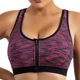 Dress Cici Red Zip Front Sports Bra with Racerback and Colorful Fabric, Wireless Sport Bra Asia Size XL