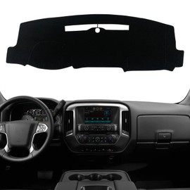 KEEGTBOX Dash Mat Cover Custom for 2014-2018 GMC Sierra Chevy Silverado 1500 Compatible with 2015-2018 GMC Sierra Pickup Chevy Silverado 2500HD 3500HD Accessories (Silverado Embroidery Black Rim)
