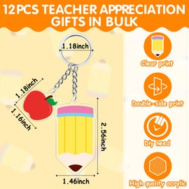 12 PCs Teacher Appreciation Week Gifts Bulk Acrylic Pencil Keychain End of Year & Back-to-school SeasonTeacher Gift from Student