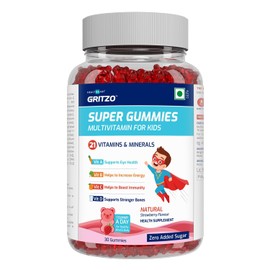  Super Gummies, Multivitamin for Kids, 21 Vitamins & Minerals, Zero Added Sugar, Natural Strawberry Flavour, 30 Gummies
