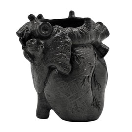 HUZHIBING Heart-Shaped Pen Holder, 4.3" x 3.74" Human Heart Organ Shape Pen Holder, Gothic Makeup Brush Holder, 3D Realistic Hearts Anatomy Model for Makeup Brushes Pens,Desk Accessories (Black)