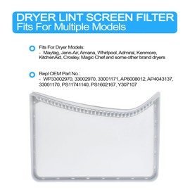 NEW/quality 33002970 for WP Dryer Lint Screen Filter 33001171 AP6008012 PS11741140 AP4043137, AP6008012, PS1602167, PS11741140, Y307107, and WP33002970