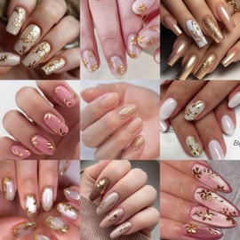 6Pcs Gold Nail Art Stickers 3D Metallic Flower Leaf Nails Decals Leaf Nails Decals Flower Butterfly Leaves Nail Design Summer Nails Supplies Hibiscus Floral Nail Accessories for Women DIY Nail Art