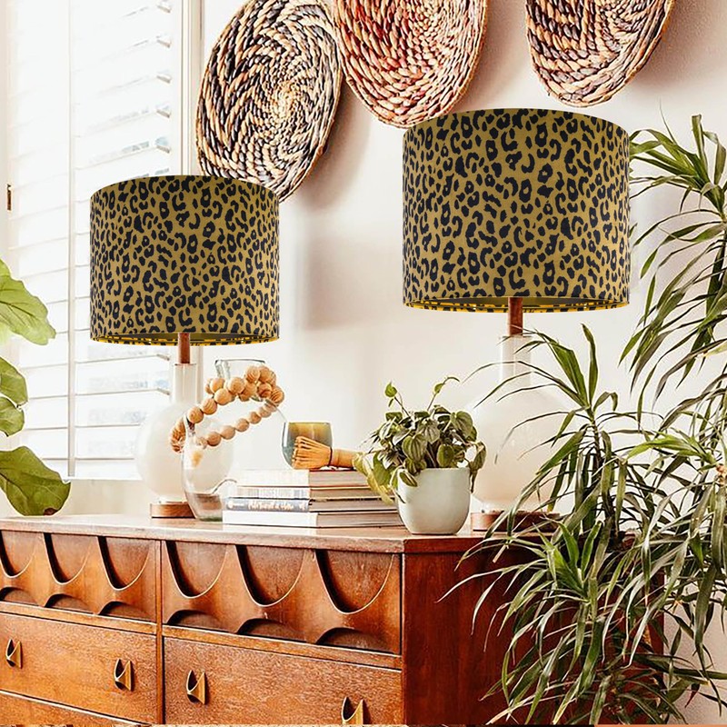 GOSO Drum Leopard Lamp Shades for Table Lamps Set of