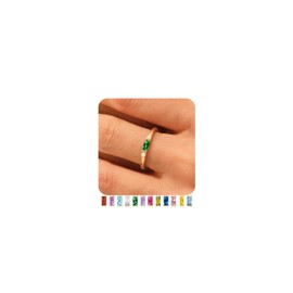 TOBENY Gold Birthstone Rings for Women 14K Gold Plated Non Tarnish Stackable Rings Dainty Emerald Green Gemstone Cubic Zirconia Engagement Wedding Ring for Birthday Jewelry Gifts Size 6-10