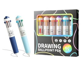 6 PCS 60 Color Bolígrafos Multicolores 10 en 1 de 0.8 mm, Bolígrafo Retráctil de Colores,Multicolor para Pintura, Dibujo, Oficina y Material Escolar, 