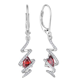 Aprila Drop Dangle Earrings 925 Sterling Silver Twist Wire Leverback Earrings with 5A Cubic Zirconia January Birthstone Garnet Color Jewelry for Women