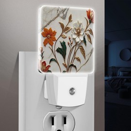 Jahiona LED Night Light Lamp with Smart Sensor Dusk to Dawn Sensor,Marble with Spring Floral Night Light Daylight White,0.5W Plug-into Wall for Adults,Bedroom,Bathroom,Hallway,Kitchen