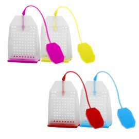 Dwwffer 4 Pack Silicone Tea Infusers,Loose Leaf Tea Filter Bags Strainer with Long Rope,Reusable Tea Bags for Tea Cups, Mugs and Teapots-4 Colors