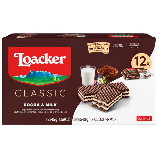Loacker Classic - Leche y cacao (45 g, 12 unidades)