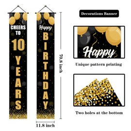 Maicaiffe Happy 10th Birthday Porch Sign Hanging Banner - Cheers to 10 Years Porch Door Banner - 10 Years Old Birthday Party Hanging Porch Sign Decoration Supplies for Home Indoor Outdoor Front Door