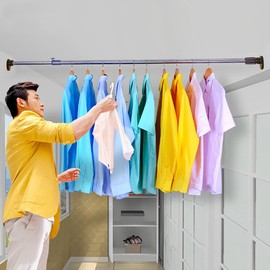 BAOYOUNI Adjustable Shower Curtain Rod Closet Wardrobe Tension Rail Window Curtain Hanging Bar 25.4mm Diameter for Bathroom Kitchen Balcony (Grey, 28-47 Inches)