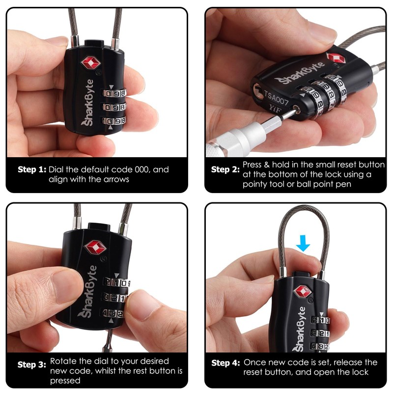SharkByte TSA Suitcase Locks - 3-Dial Security Travel Combination Padlock,